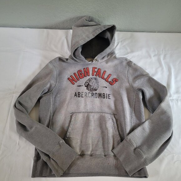 RARE Indian Head High Falls Faded Grey Hoodie Sweatshirt Abercrombie Size Medium